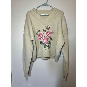 Altar'd State Trisha Cabbage Rose Cross Stitch Sweater